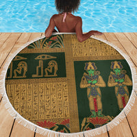 Egyptian God Osiris Beach Blanket Green Pharaonic Hieroglyphic Patterns