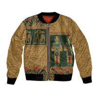 Egyptian God Osiris Bomber Jacket Green Pharaonic Hieroglyphic Patterns