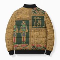 Egyptian God Osiris Bomber Puffer Jacket Green Pharaonic Hieroglyphic Patterns