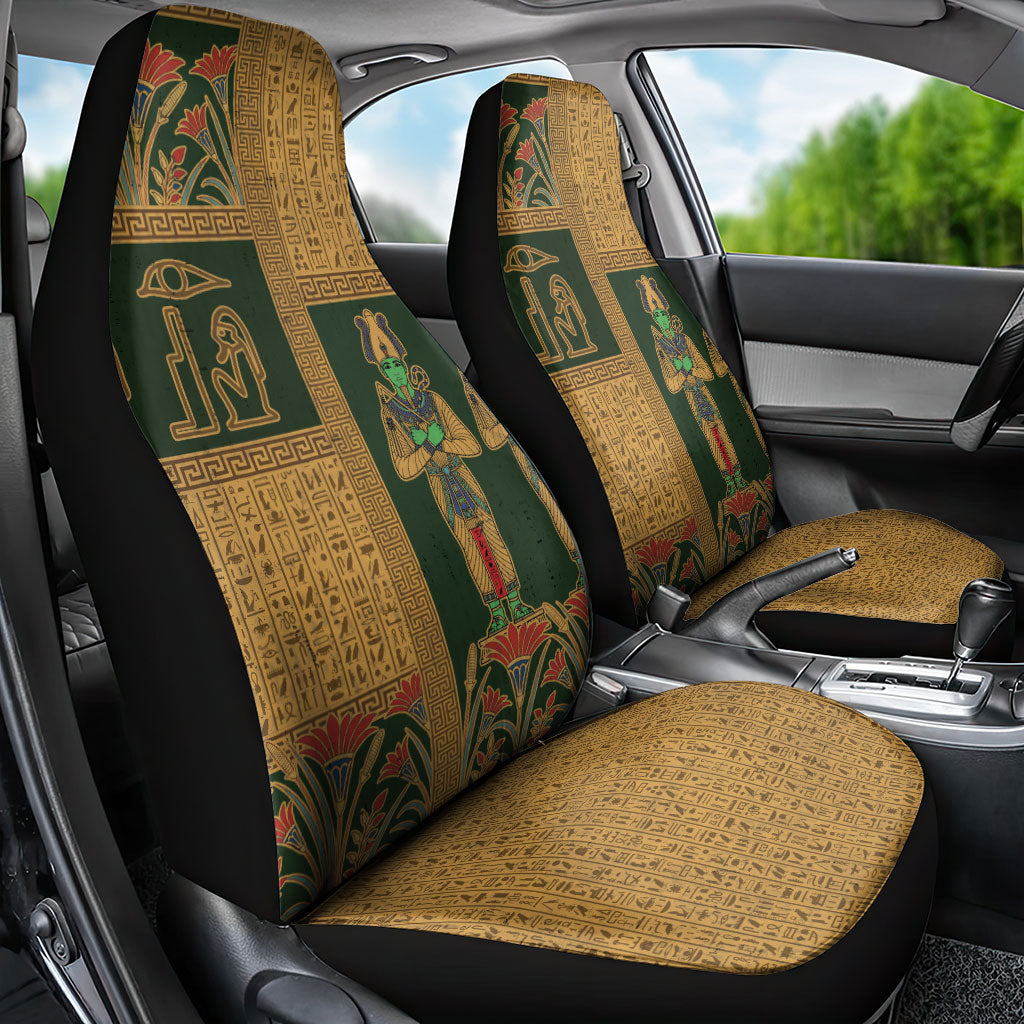 Egyptian God Osiris Car Seat Cover Green Pharaonic Hieroglyphic Patterns