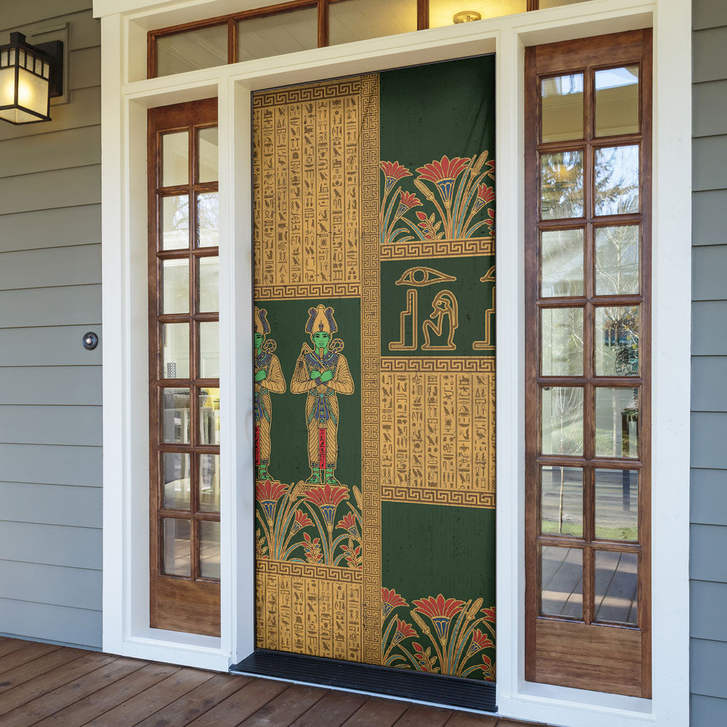 Egyptian God Osiris Door Cover Green Pharaonic Hieroglyphic Patterns