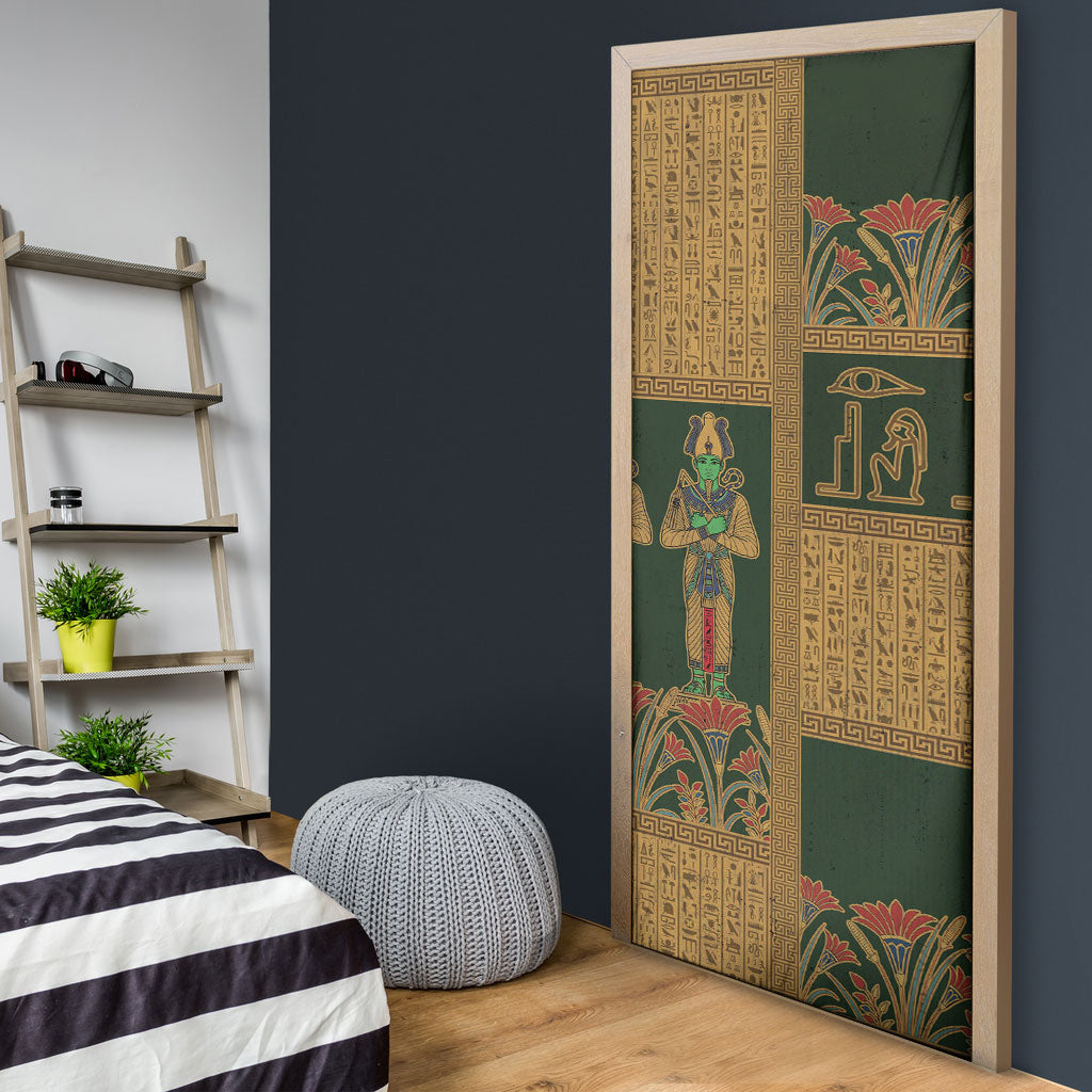 Egyptian God Osiris Door Cover Green Pharaonic Hieroglyphic Patterns