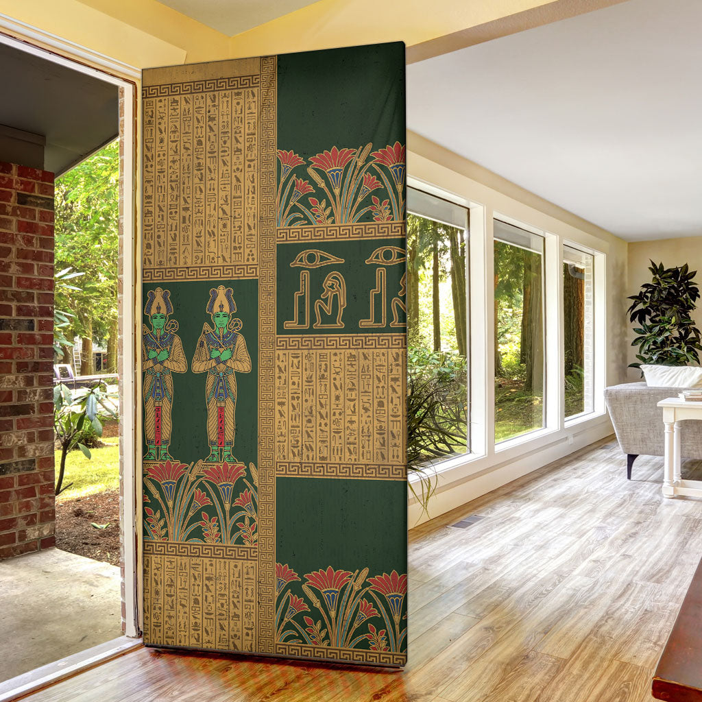 Egyptian God Osiris Door Cover Green Pharaonic Hieroglyphic Patterns