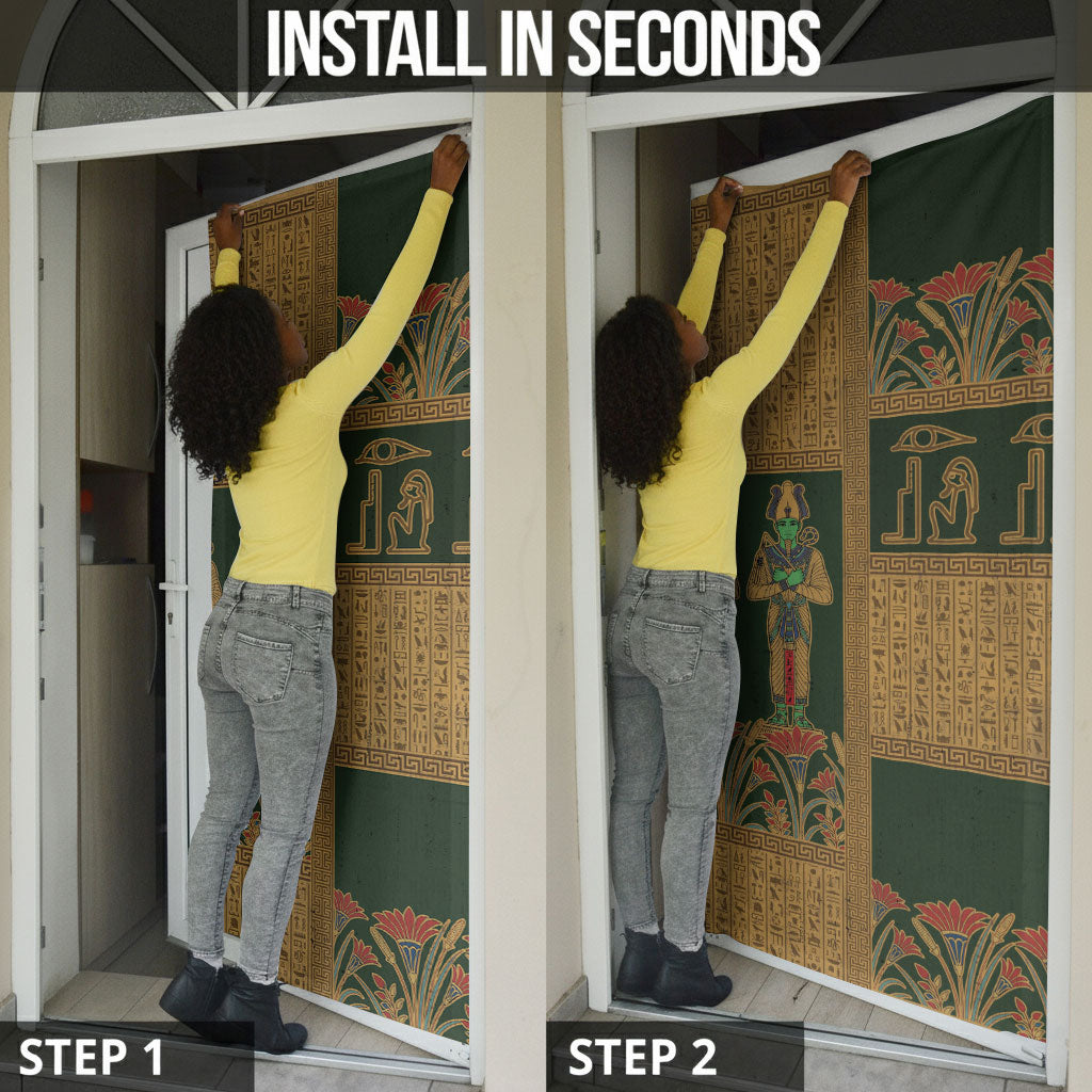 Egyptian God Osiris Door Cover Green Pharaonic Hieroglyphic Patterns