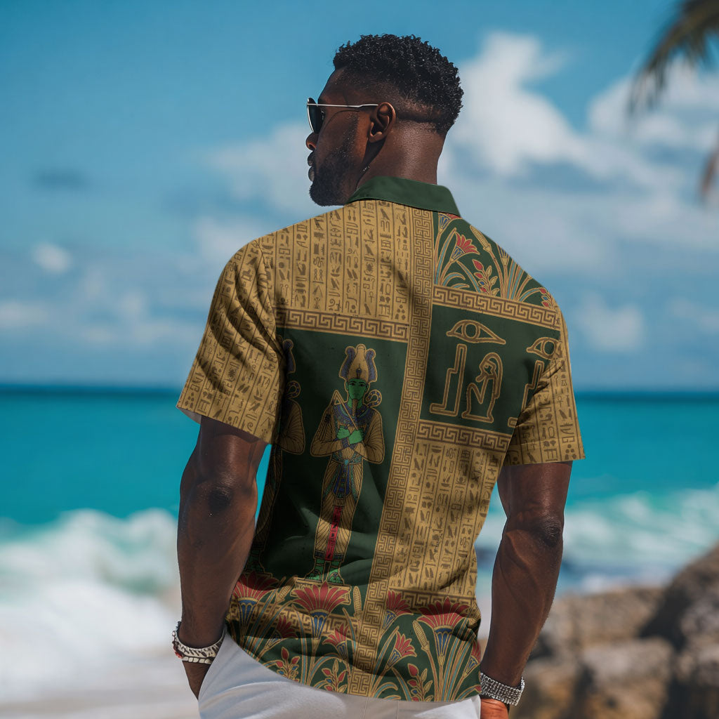 Egyptian God Osiris Hawaiian Shirt Green Pharaonic Hieroglyphic Patterns DT05