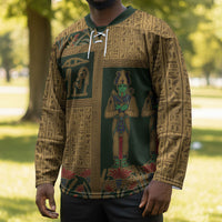 Egyptian God Osiris Hockey Jersey Green Pharaonic Hieroglyphic Patterns