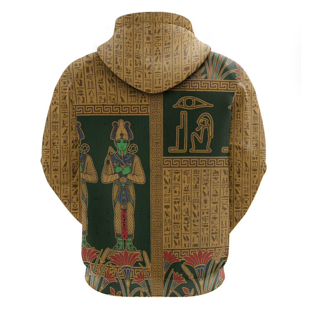 Egyptian God Osiris Hoodie Green Pharaonic Hieroglyphic Patterns