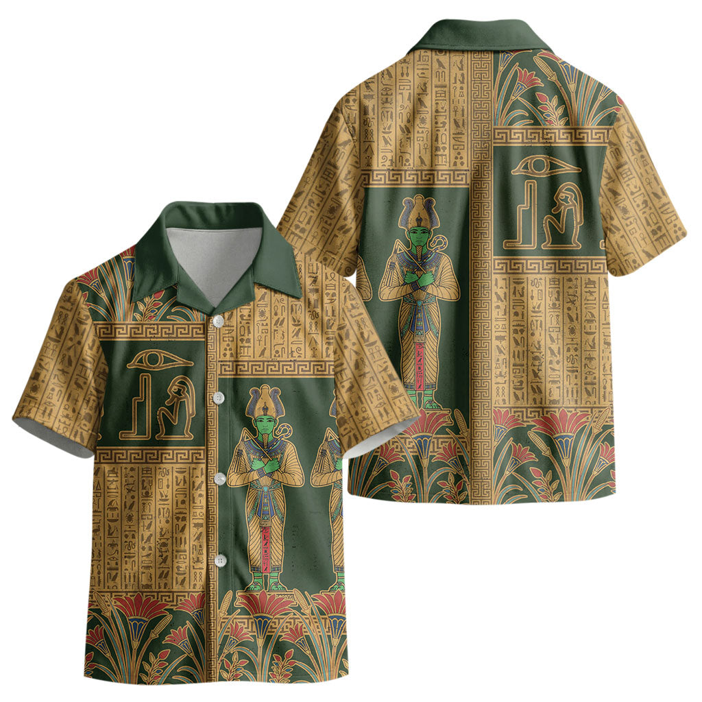 Egyptian God Osiris Kid Hawaiian Shirt Green Pharaonic Hieroglyphic Patterns DT05