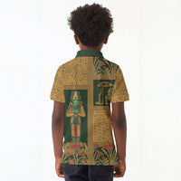 Egyptian God Osiris Kid Polo Shirt Green Pharaonic Hieroglyphic Patterns