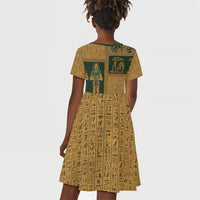 Egyptian God Osiris Kid Short Sleeve Dress Green Pharaonic Hieroglyphic Patterns