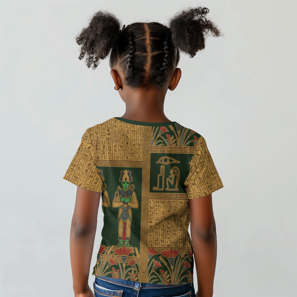 Egyptian God Osiris Kid T shirt Green Pharaonic Hieroglyphic Patterns