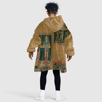 Egyptian God Osiris Kid Wearable Blanket Hoodie Green Pharaonic Hieroglyphic Patterns