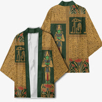 Egyptian God Osiris Kimono Green Pharaonic Hieroglyphic Patterns