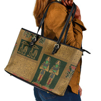 Egyptian God Osiris Leather Tote Bag Green Pharaonic Hieroglyphic Patterns