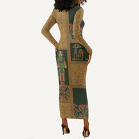 Egyptian God Osiris Long Sleeve Bodycon Dress Green Pharaonic Hieroglyphic Patterns