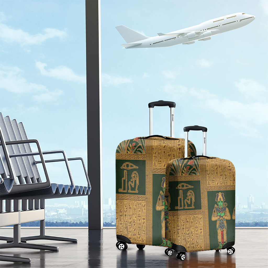Egyptian God Osiris Luggage Cover Green Pharaonic Hieroglyphic Patterns