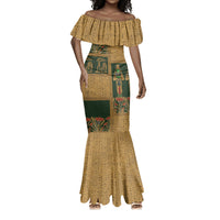 Egyptian God Osiris Mermaid Dress Green Pharaonic Hieroglyphic Patterns