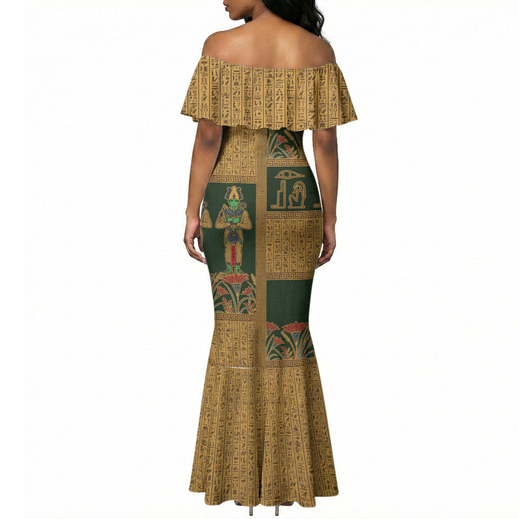 Egyptian God Osiris Mermaid Dress Green Pharaonic Hieroglyphic Patterns