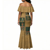 Egyptian God Osiris Mermaid Dress Green Pharaonic Hieroglyphic Patterns