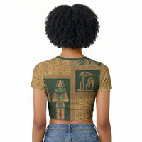 Egyptian God Osiris Raglan Cropped T shirt Green Pharaonic Hieroglyphic Patterns