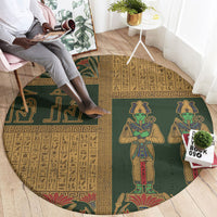 Egyptian God Osiris Round Carpet Green Pharaonic Hieroglyphic Patterns