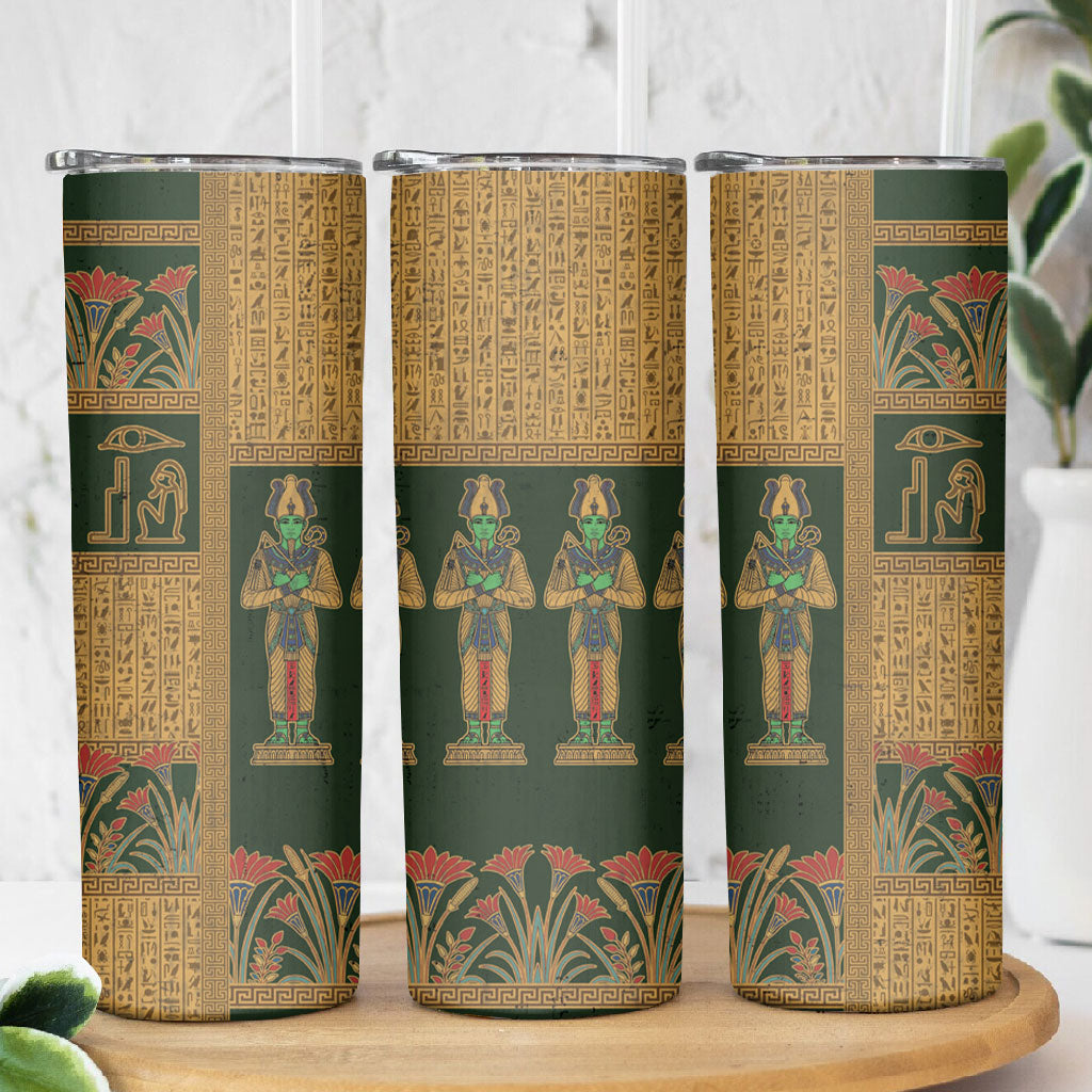 Egyptian God Osiris Skinny Tumbler Green Pharaonic Hieroglyphic Patterns