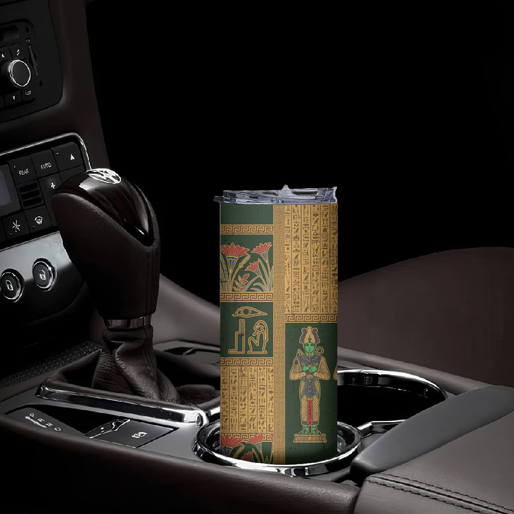 Egyptian God Osiris Skinny Tumbler Green Pharaonic Hieroglyphic Patterns