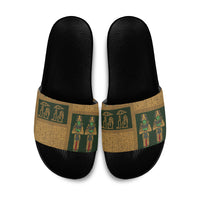 Egyptian God Osiris Slide Sandals Green Pharaonic Hieroglyphic Patterns