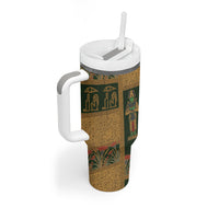 Egyptian God Osiris Tumbler With Handle Green Pharaonic Hieroglyphic Patterns