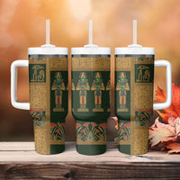 Egyptian God Osiris Tumbler With Handle Green Pharaonic Hieroglyphic Patterns
