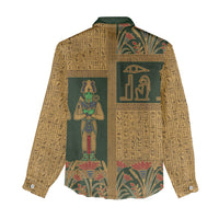Egyptian God Osiris Women Casual Shirt Green Pharaonic Hieroglyphic Patterns