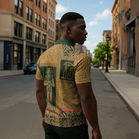Egyptian God Osiris Zipper Polo Shirt Green Pharaonic Hieroglyphic Patterns