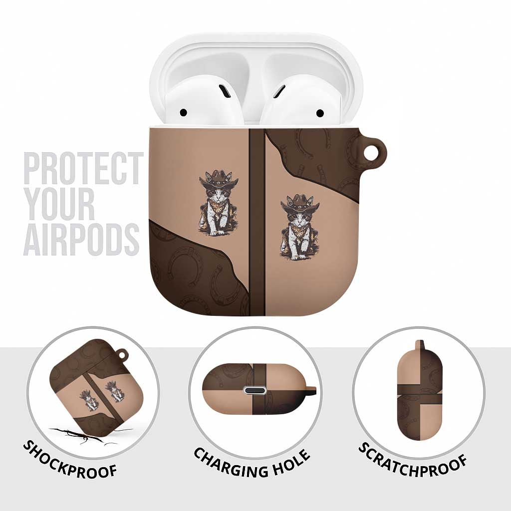 Cowcat AirPods Case Cowboy Cat Meowdy Retro Western Yoke Brown - Wonder Print Shop