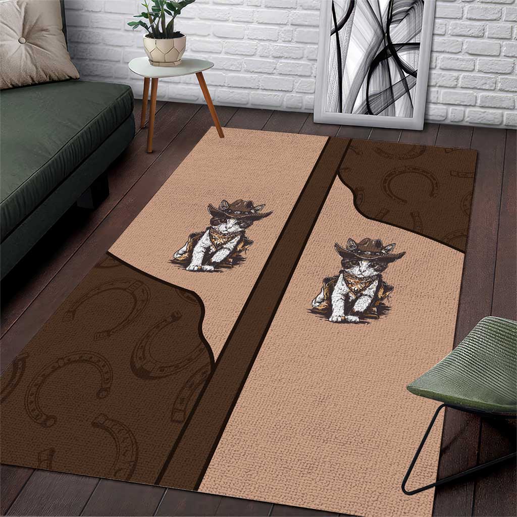 Cowcat Area Rug Cowboy Cat Meowdy Retro Western Yoke Brown - Wonder Print Shop