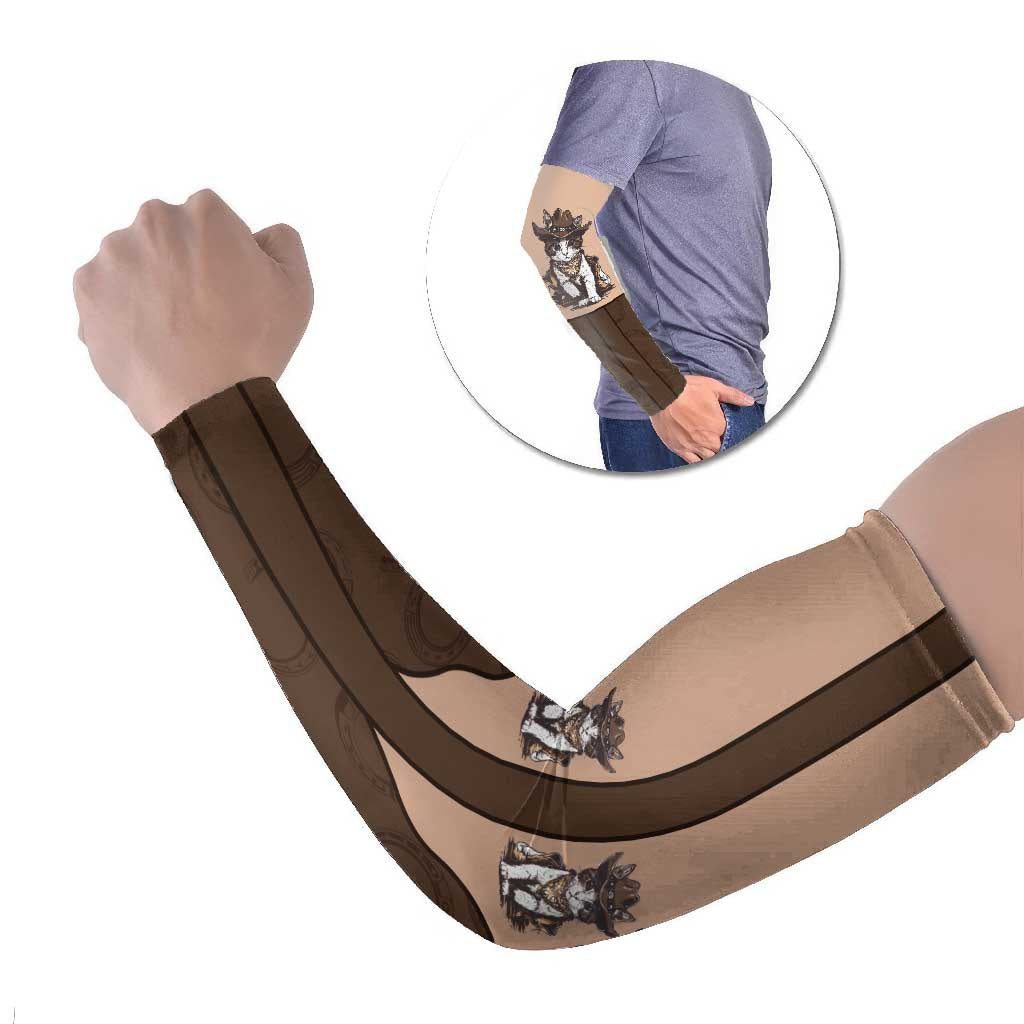 Cowcat Arm Sleeves Cowboy Cat Meowdy Retro Western Yoke Brown - Wonder Print Shop