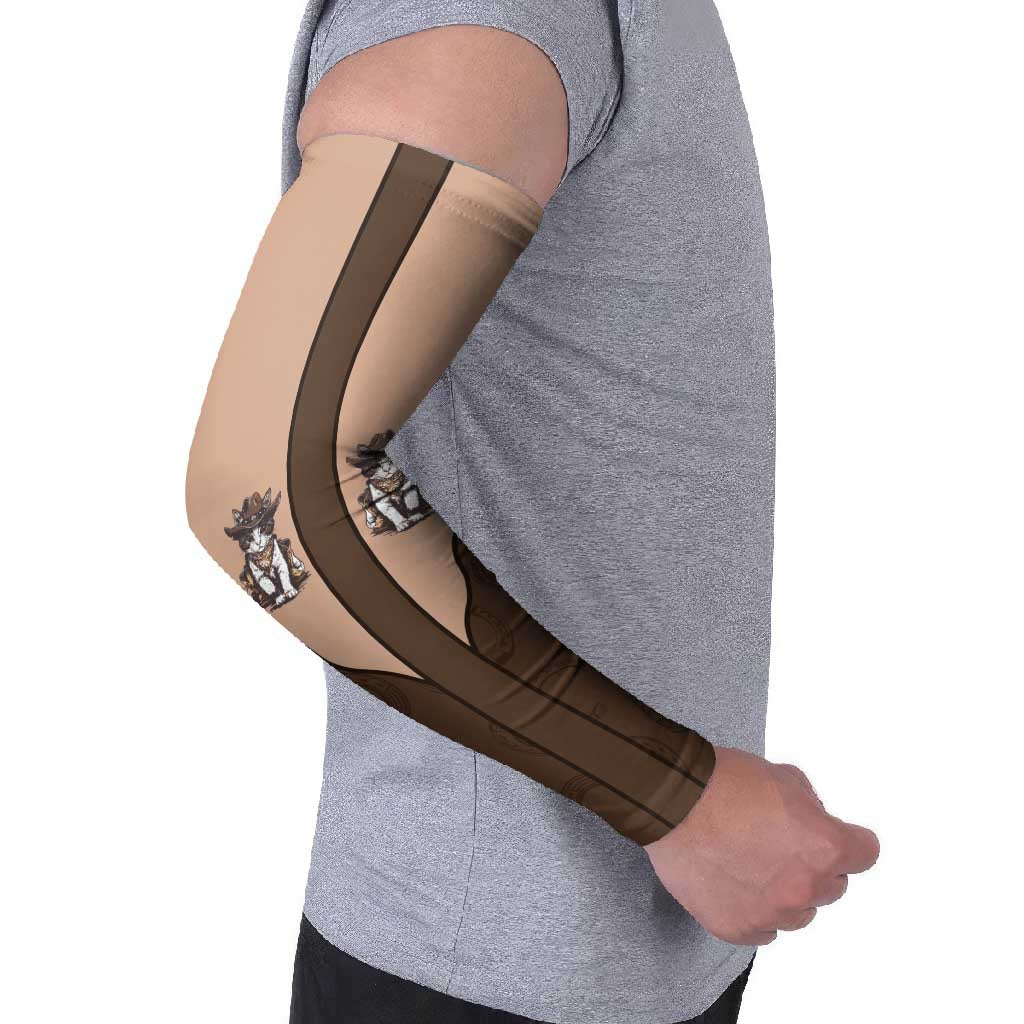 Cowcat Arm Sleeves Cowboy Cat Meowdy Retro Western Yoke Brown - Wonder Print Shop