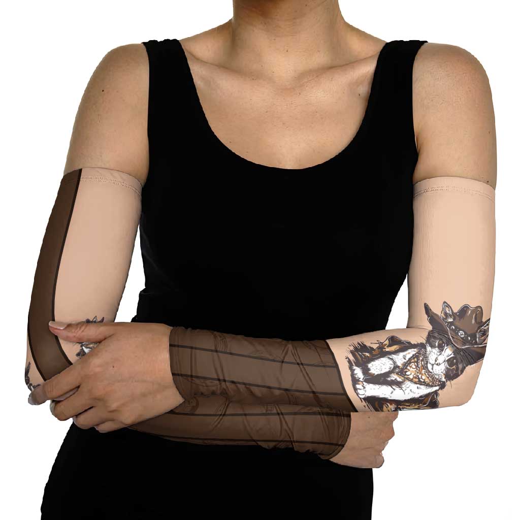 Cowcat Arm Sleeves Cowboy Cat Meowdy Retro Western Yoke Brown - Wonder Print Shop