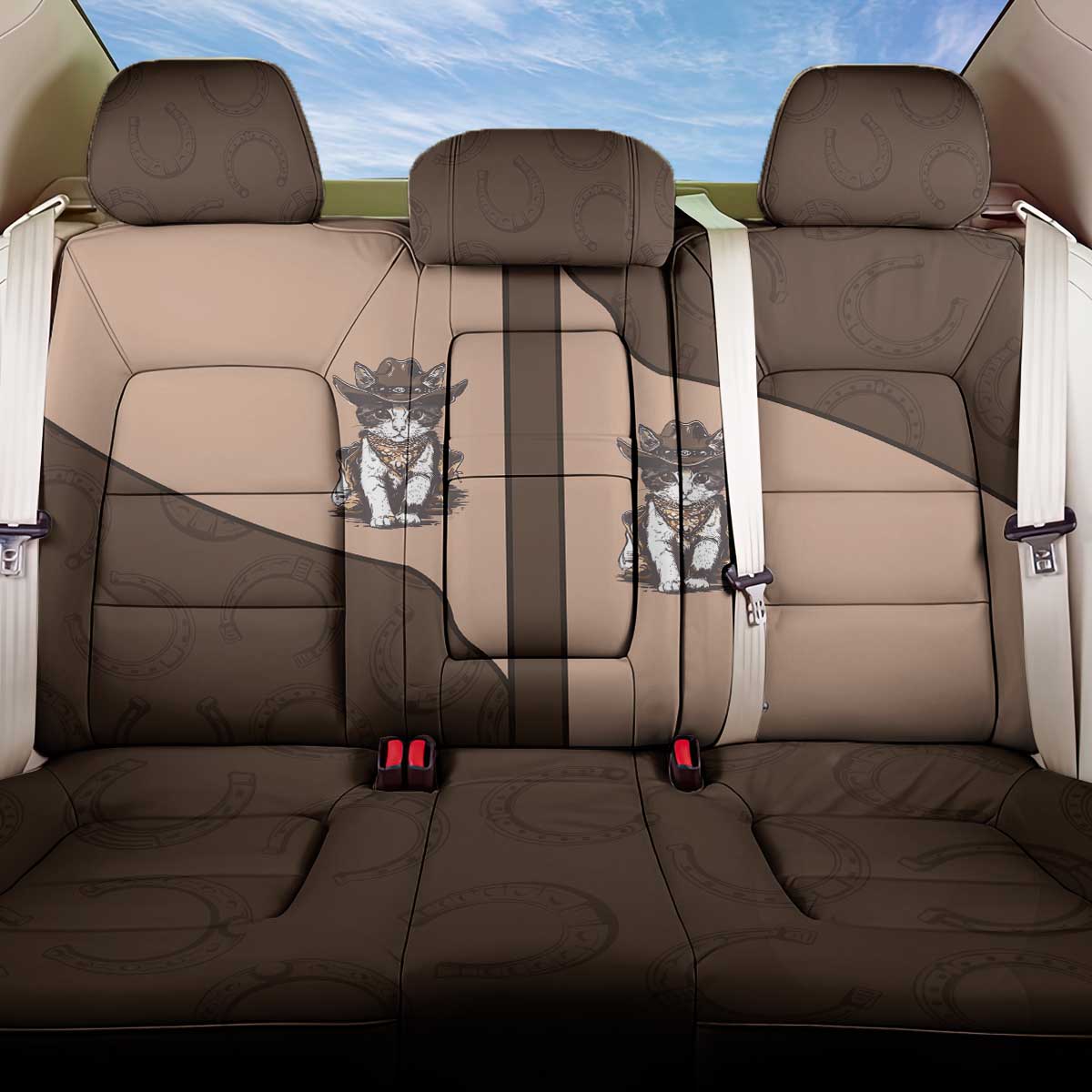 Cowcat Back Car Seat Cover Cowboy Cat Meowdy Retro Western Yoke Brown - Wonder Print Shop