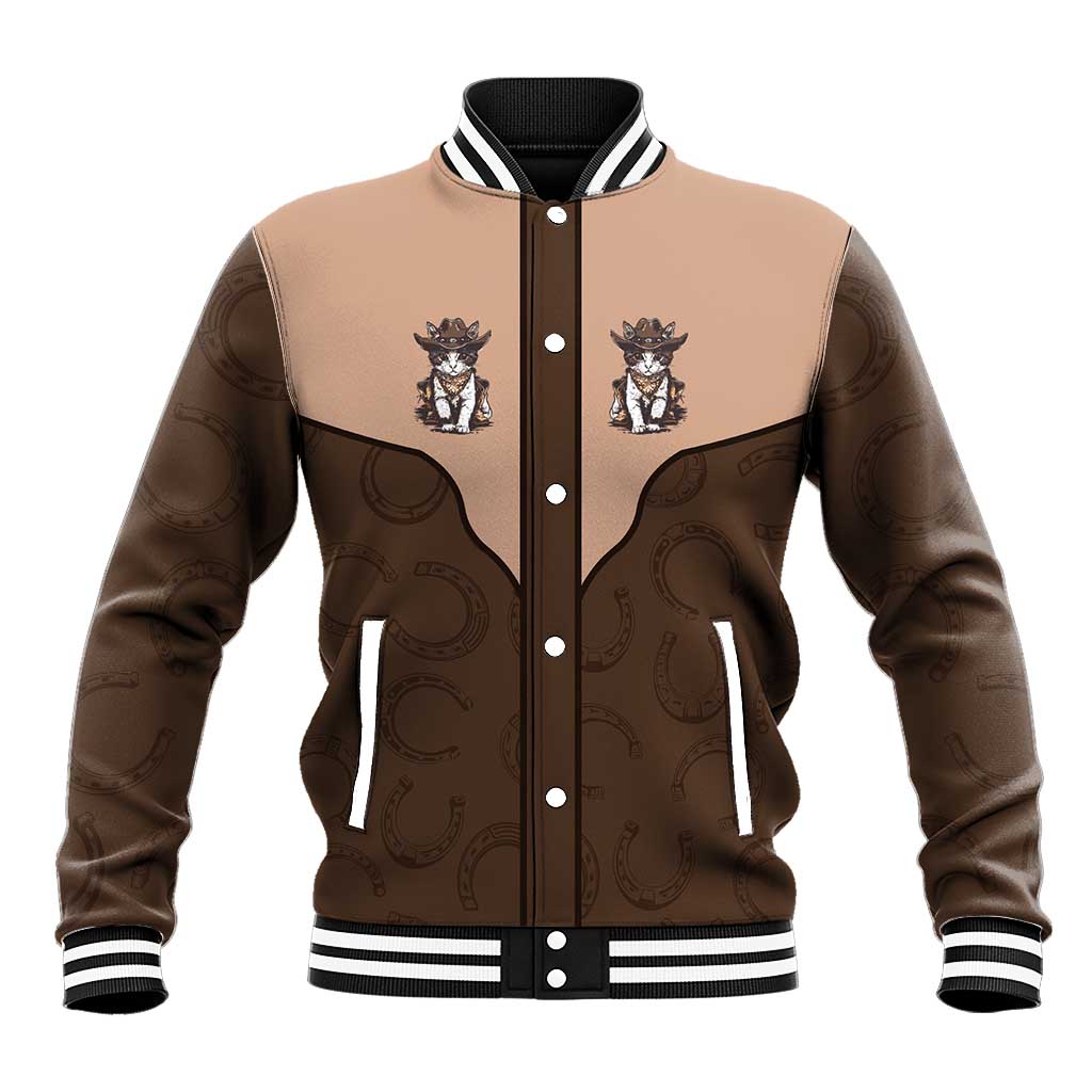 Cowcat Baseball Jacket Cowboy Cat Meowdy Retro Western Yoke Brown - Wonder Print Shop