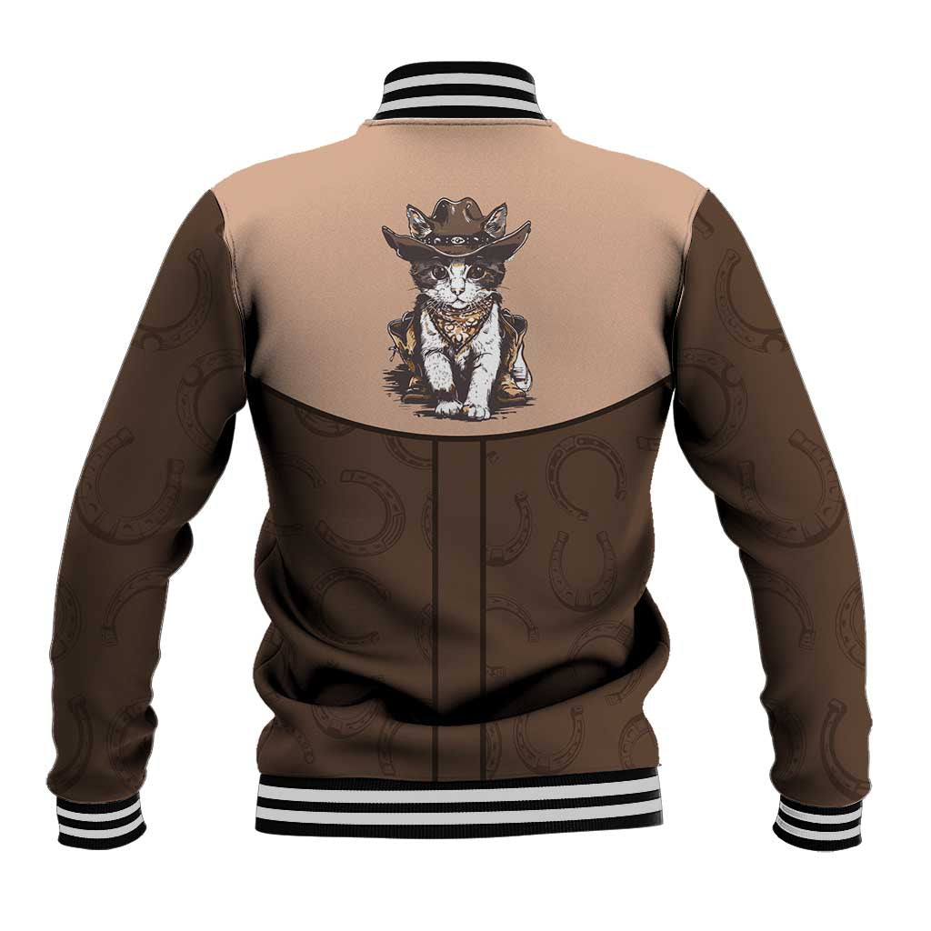 Cowcat Baseball Jacket Cowboy Cat Meowdy Retro Western Yoke Brown - Wonder Print Shop