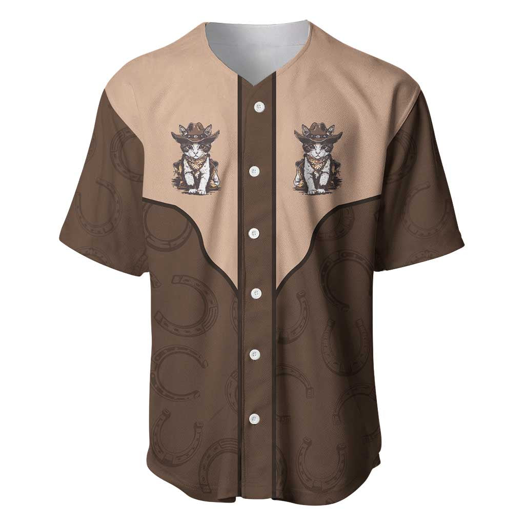 Cowcat Baseball Jersey Cowboy Cat Meowdy Retro Western Yoke Brown - Wonder Print Shop