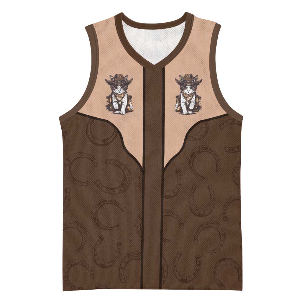 Cowcat Basketball Jersey Cowboy Cat Meowdy Retro Western Yoke Brown - Wonder Print Shop