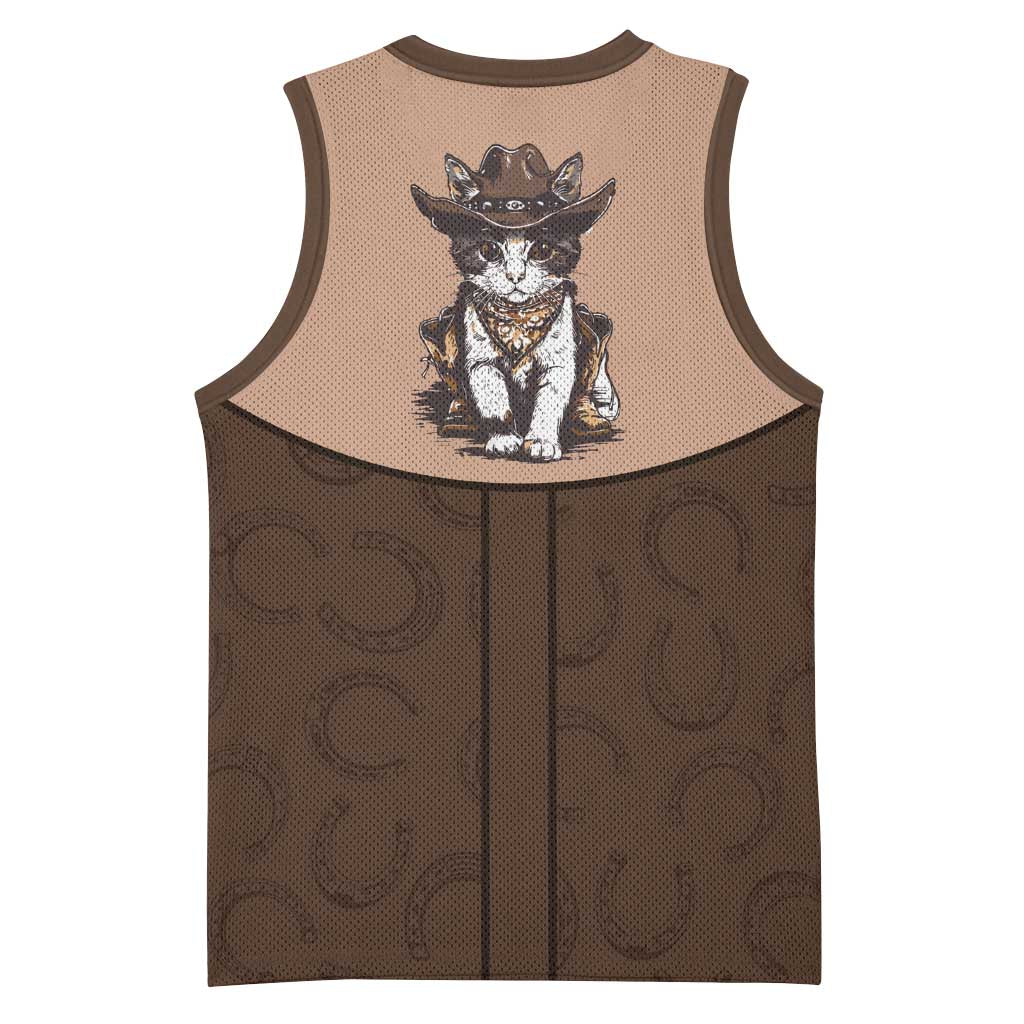 Cowcat Basketball Jersey Cowboy Cat Meowdy Retro Western Yoke Brown - Wonder Print Shop