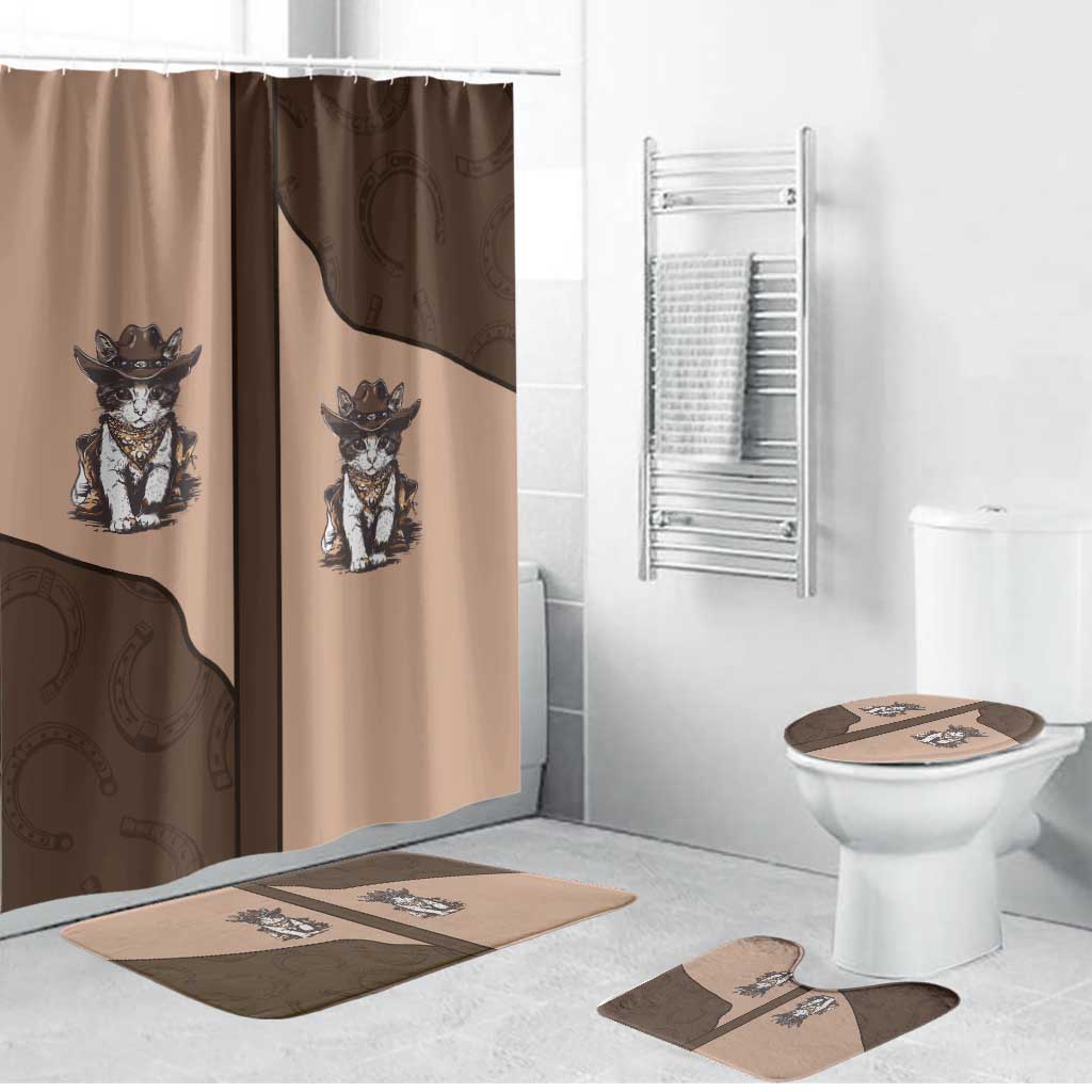 Cowcat Bathroom Set Cowboy Cat Meowdy Retro Western Yoke Brown - Wonder Print Shop
