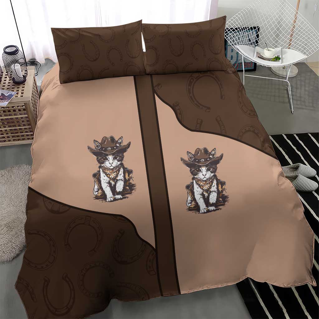 Cowcat Bedding Set Cowboy Cat Meowdy Retro Western Yoke Brown - Wonder Print Shop