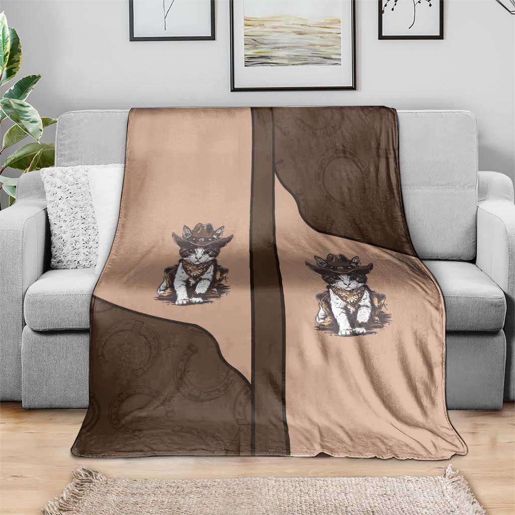 Cowcat Blanket Cowboy Cat Meowdy Retro Western Yoke Brown - Wonder Print Shop