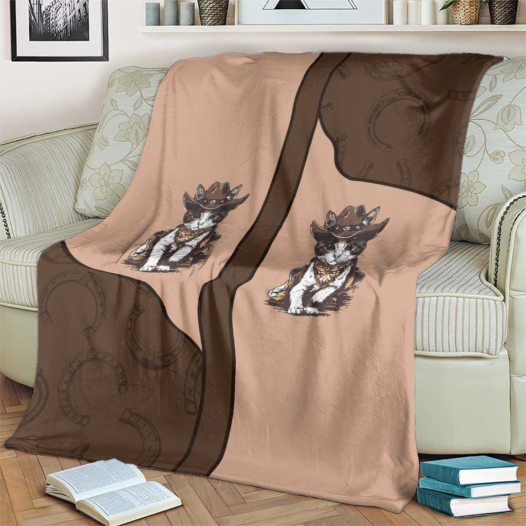Cowcat Blanket Cowboy Cat Meowdy Retro Western Yoke Brown - Wonder Print Shop