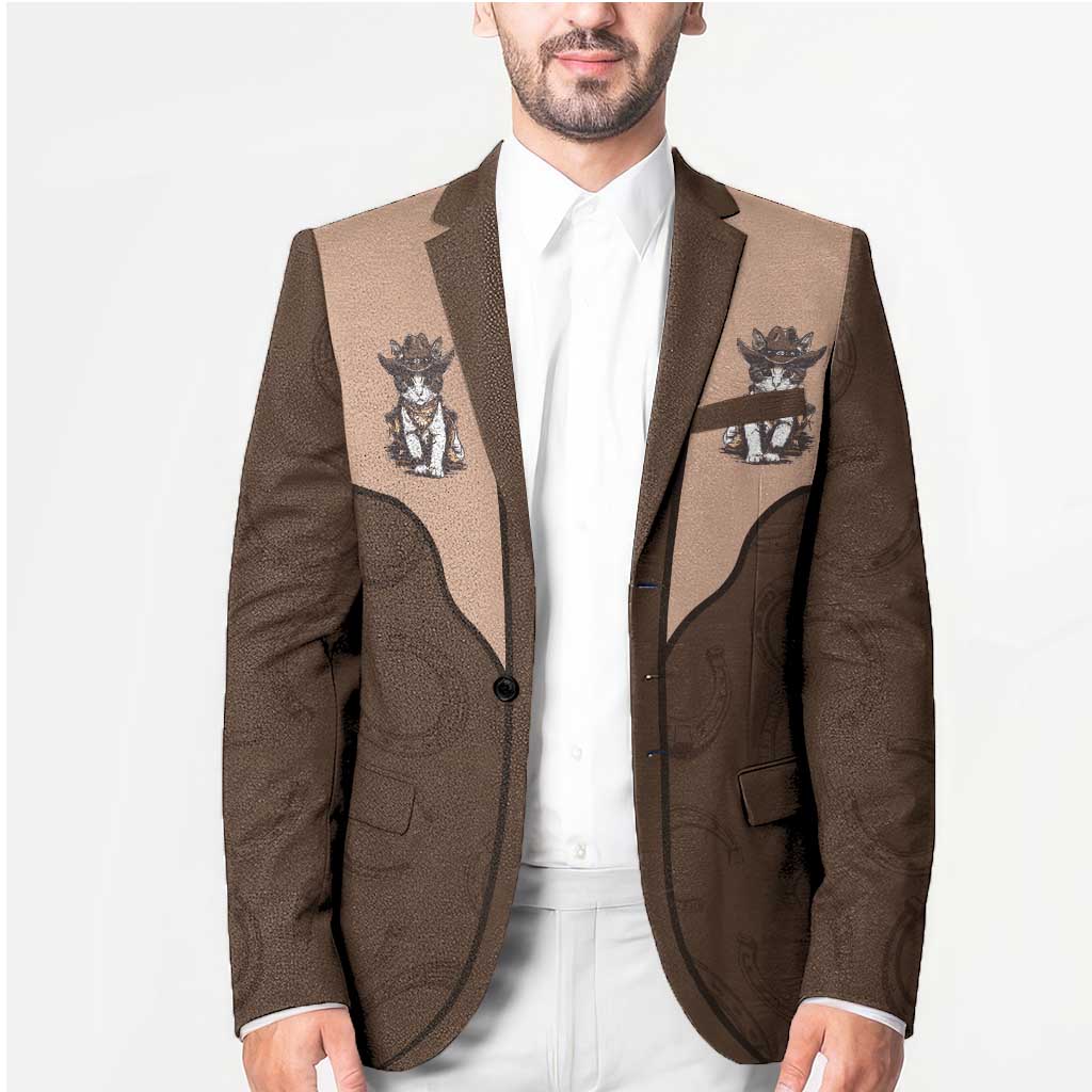 Cowcat Blazer Cowboy Cat Meowdy Retro Western Yoke Brown - Wonder Print Shop