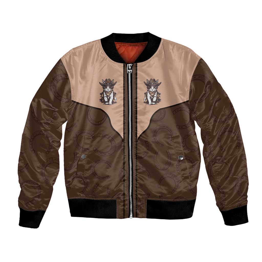 Cowcat Bomber Jacket Cowboy Cat Meowdy Retro Western Yoke Brown - Wonder Print Shop