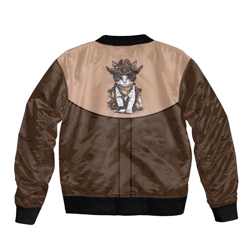 Cowcat Bomber Jacket Cowboy Cat Meowdy Retro Western Yoke Brown - Wonder Print Shop